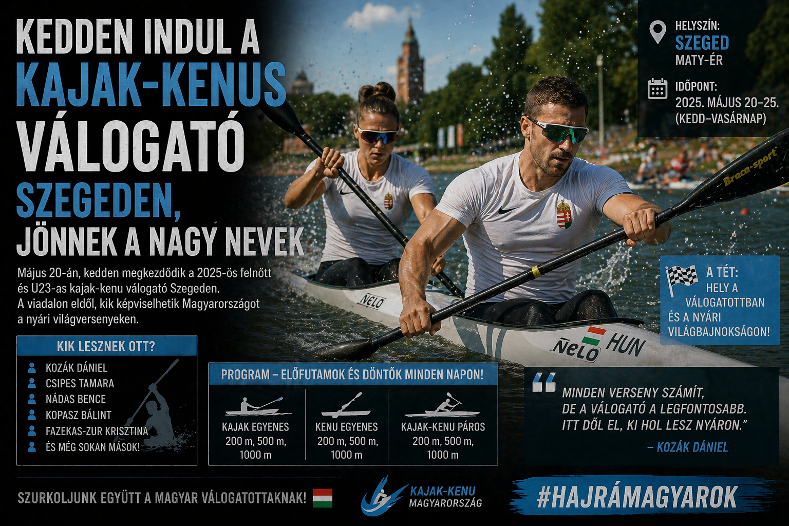 Kajak-kenu válogató Szegeden