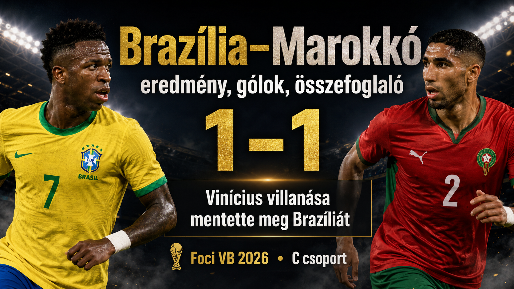 Brazília–Marokkó 1–1: Vinícius döntő gólja