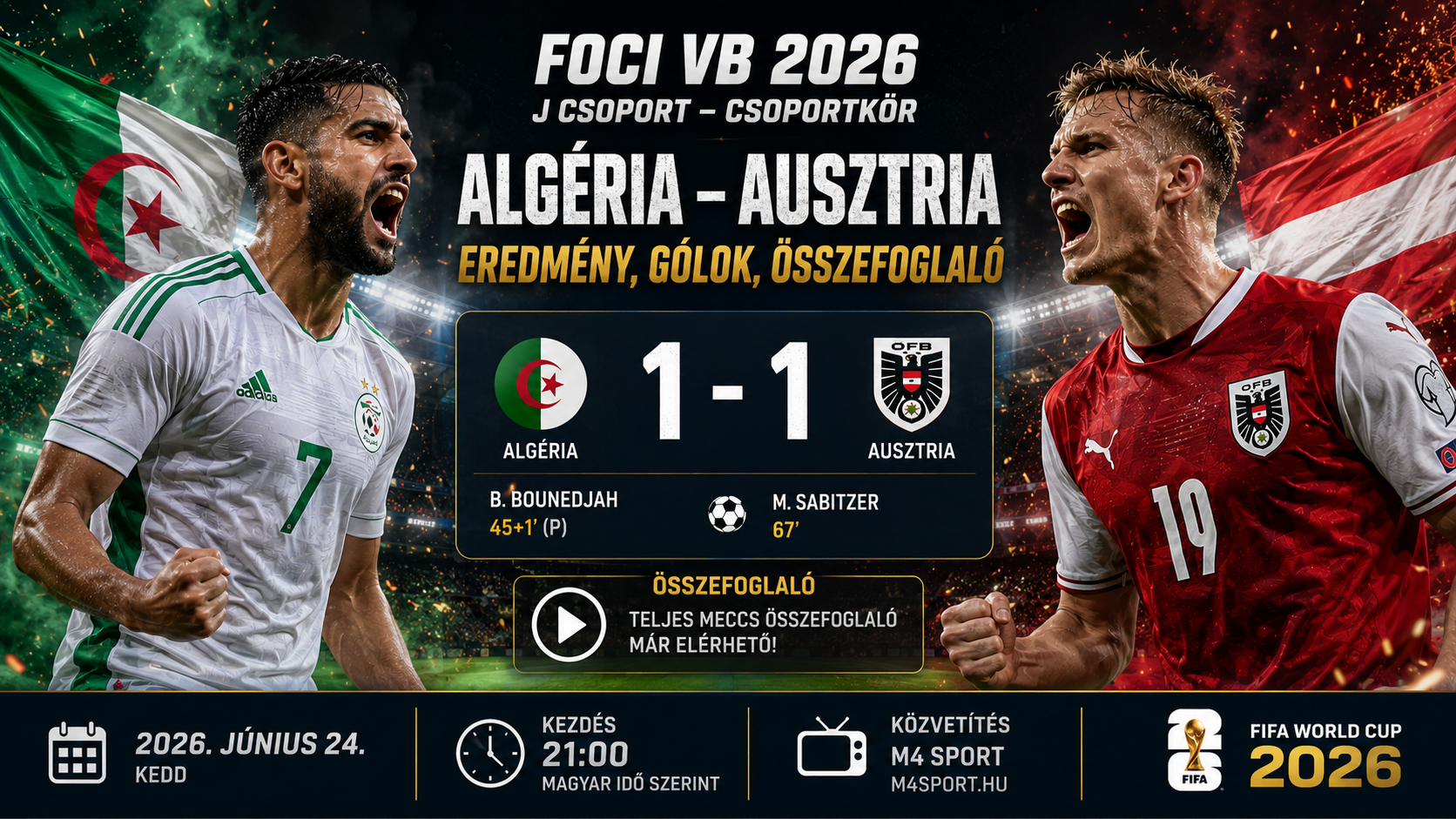 Foci VB 2026: Algéria–Ausztria eredménye