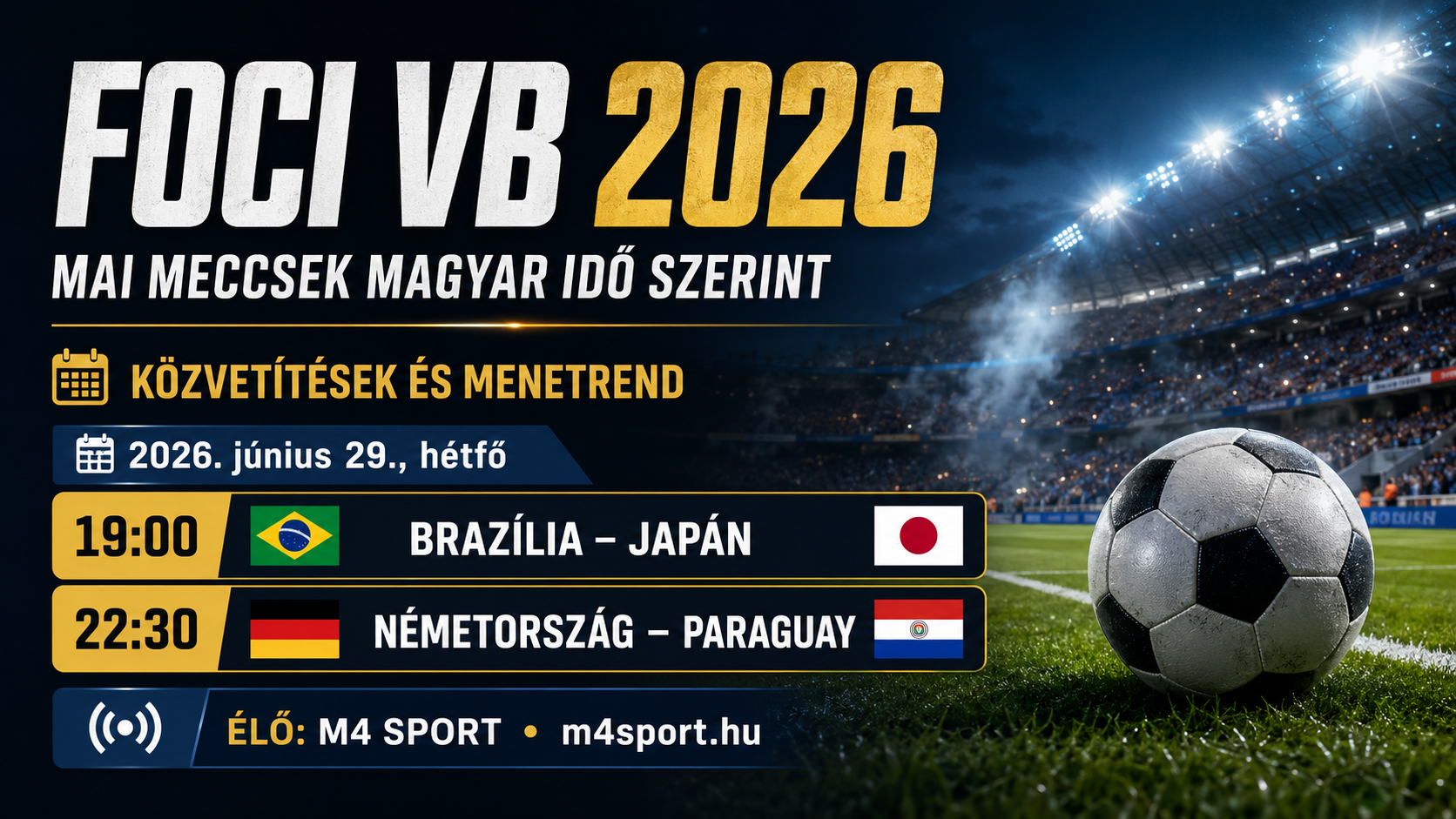 Foci VB 2026: Mai meccsek